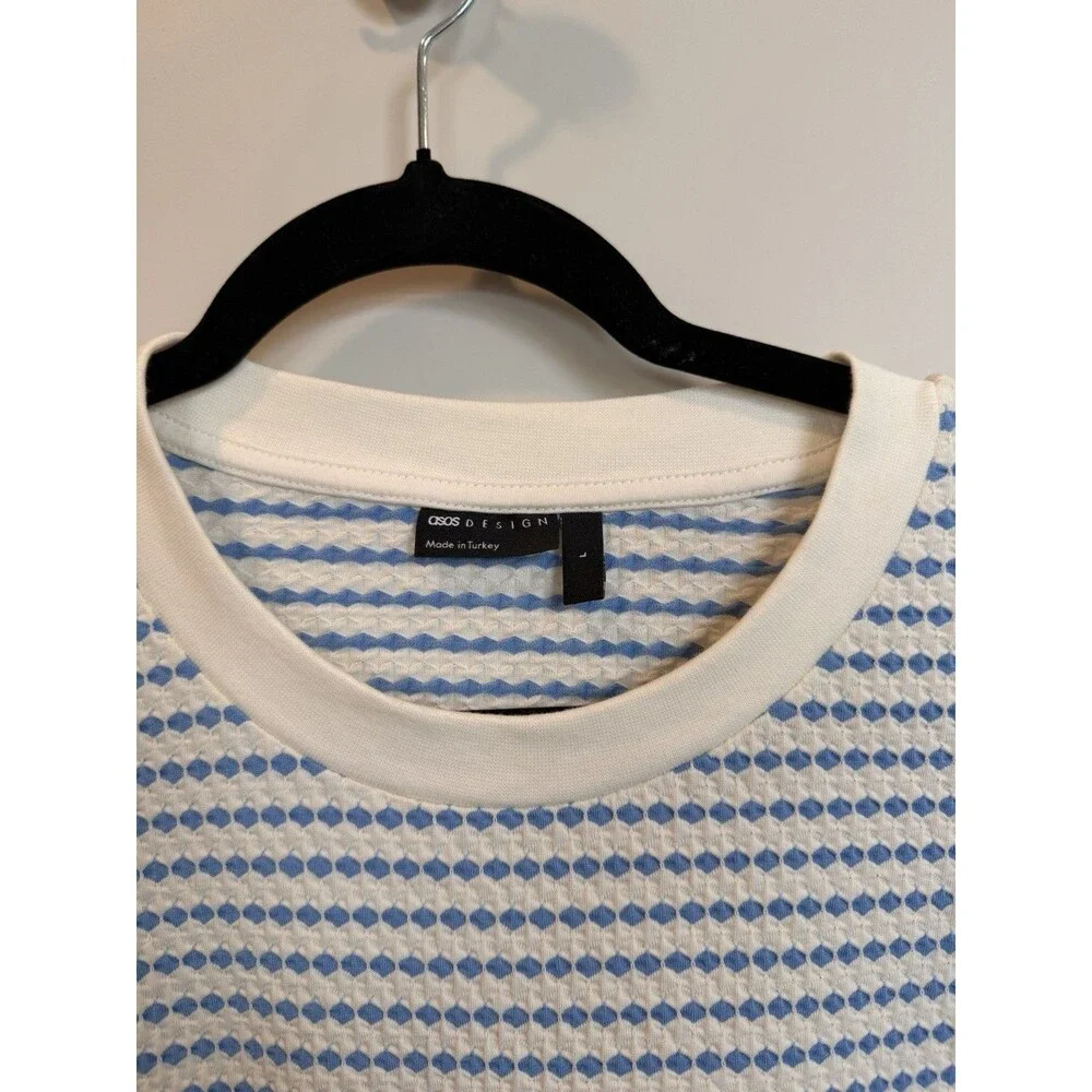 ASOS DESIGN heavyweight boxy oversized T-shirt in striped blue textured fabric - Picture 2 of 3